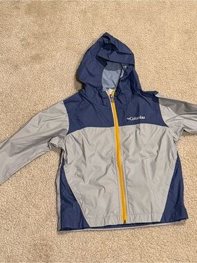 Columbia Kids Navy, Light Gray & Yellow Hooded Rain Jacket